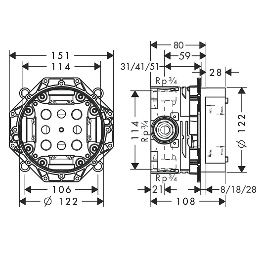 Скрытая часть смесителя Hansgrohe iBox Universal 01800180