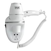 Фен для волос настенный "Puff-1800В", белый, 1,8 кВт, с розеткой, 20,5х11х24 см