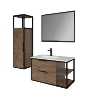 Зеркало "ЛОФТ-90 см" с полкой черное