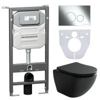 Подвесной унитаз Metropol+Шумоизоляционная панель+Система инсталляции с кнопкой Round цвет хром