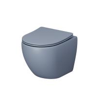 Унитаз GR-4455BSMS-21 Color (485*365*360) ГОЛУБОЙ МАТОВЫЙ подвесной БЕЗОБОДКОВЫЙ с тонкой крышкой