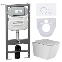 Подвесной унитаз Metric Rimless Шумоизоляционная панель Система инсталляции с кнопкой Round цвет бел