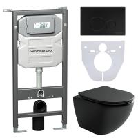 Подвесной унитаз Metropol+Шумоизоляционная панель+Система инсталляции с кнопкой Round цвет чёрн.мат