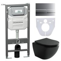 Подвесной унитаз Metropol+Шумоизоляционная панель+Система инсталляции с кнопкой Flat цвет хром матов