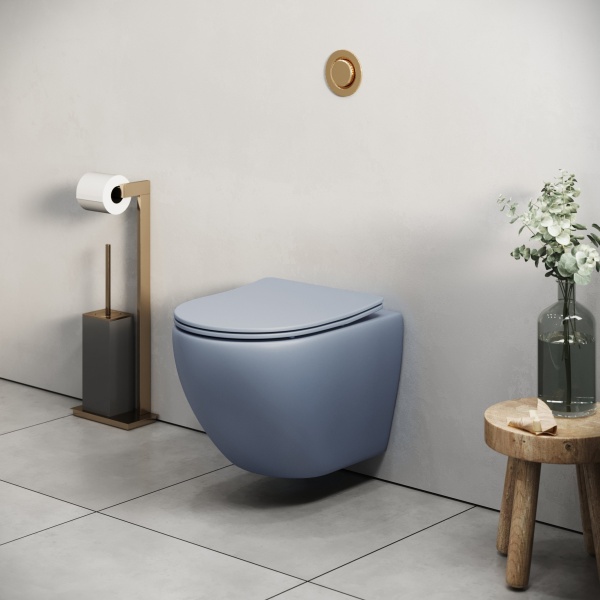 Унитаз GR-4455BSMS-21 Color (485*365*360) ГОЛУБОЙ МАТОВЫЙ подвесной БЕЗОБОДКОВЫЙ с тонкой крышкой