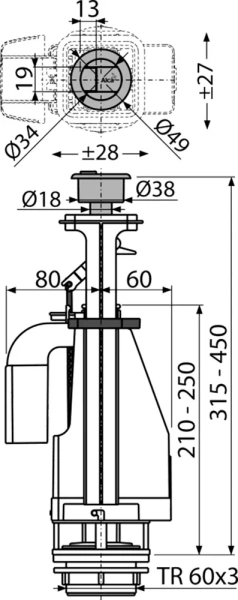 Механизм смыва для бачка AlcaPlast A08A
