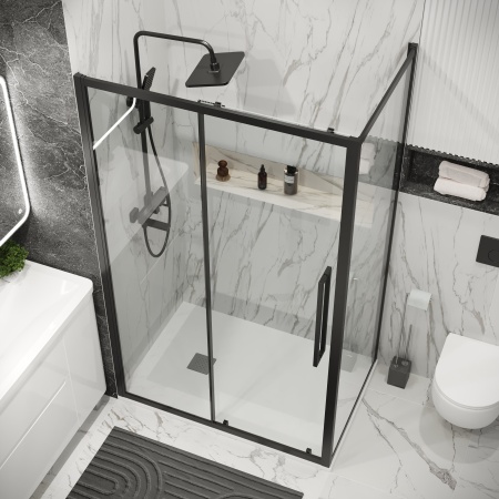 Душ.ограждение 120.K33.02.1080.21.00 Cosmo (100*80*195) черный матовый, стекло прозрачное, 2 места