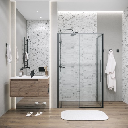 Душ.ограждение 120.K33.01.1470.21.02 Galaxy (140*70*195) черный матовый, стекло шиншилла, 2 мест