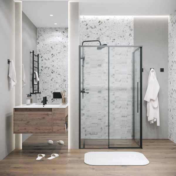 Душ.ограждение 120.K33.01.1470.21.02 Galaxy (140*70*195) черный матовый, стекло шиншилла, 2 мест