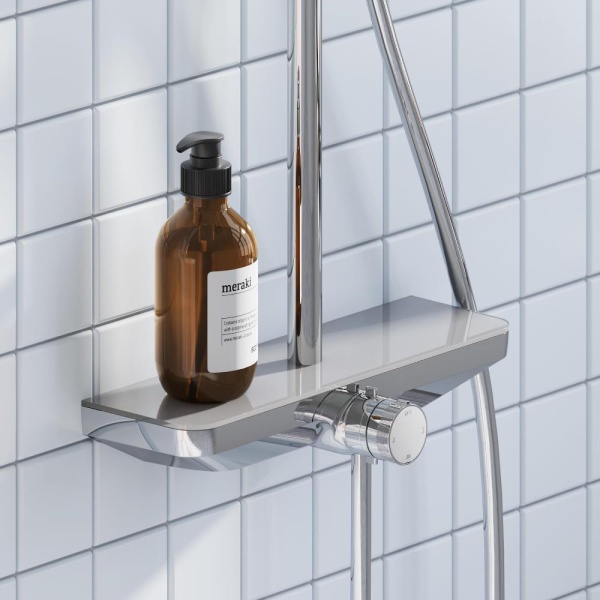 940730000 Merkur душевая система с ванно-душевым смесителем-полкой и прогрессивным картриджем, хром