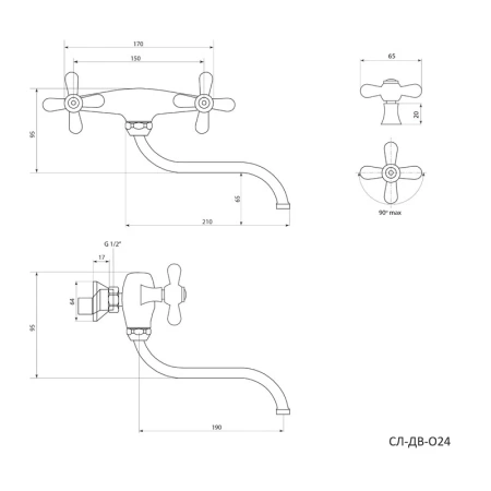 Смес/мойка О-серия к/затв н/изл настен Прораб Славен СЛ-ДВ-О24