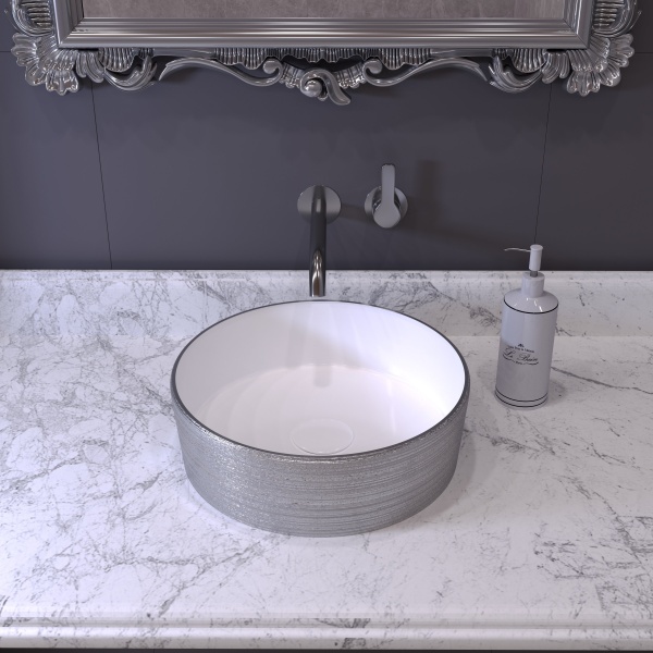 Раковина GR-5020SW (355*355*115) СЕРЕБРО БЕЛАЯ внутри