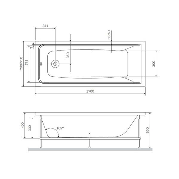W90A-170-070W-R Gem, каркас в комплекте с монтажным набором 170х70, см, шт