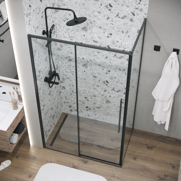 Душ.ограждение 120.K33.01.1490.21.00 Galaxy (140*90*195) черный матовый, стекло прозрачное, 2 места