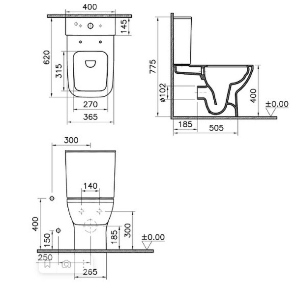 Унитаз компакт Vitra Integra Square 9833B003-7204 с бачком и сиденьем Микролифт
