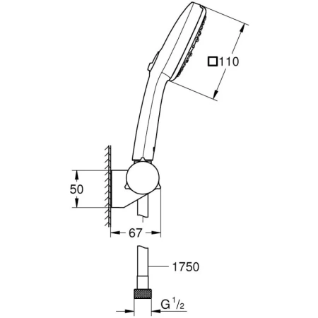 Душевой гарнитур Grohe Tempesta Cube, ABS-пластик, вертикальный монтаж, массажная струя