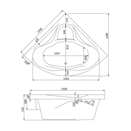Акриловая ванна 150x150 см Santek Сан-Паулу 1.WH30.2.399