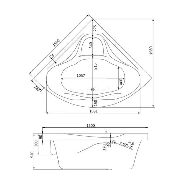 Акриловая ванна 150x150 см Santek Сан-Паулу 1.WH30.2.399