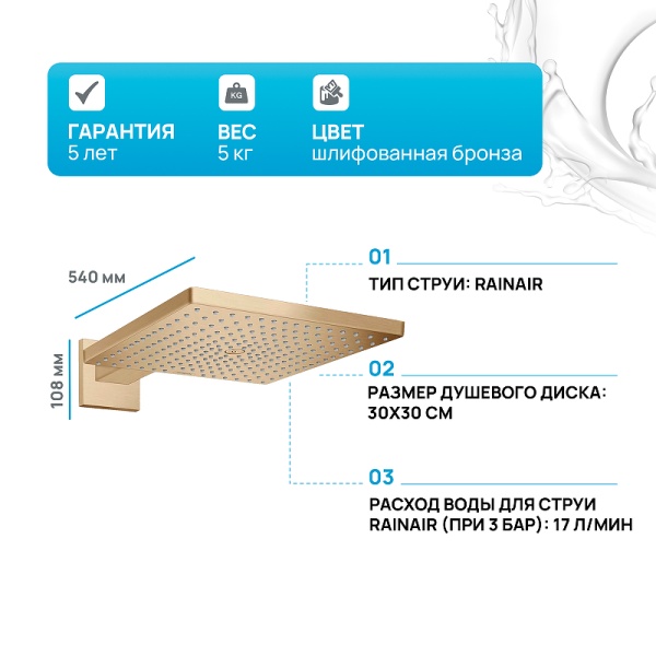 Верхний душ Hansgrohe Raindance E 30 26238140 Шлифованная бронза
