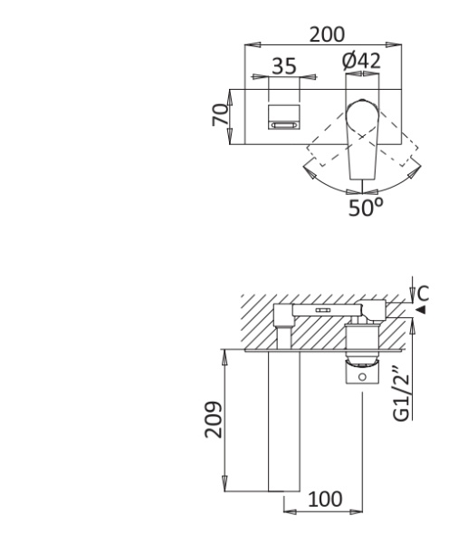 Встраиваемый  смеситель для раковины CEZARES NAUTIC-BLI-BIO