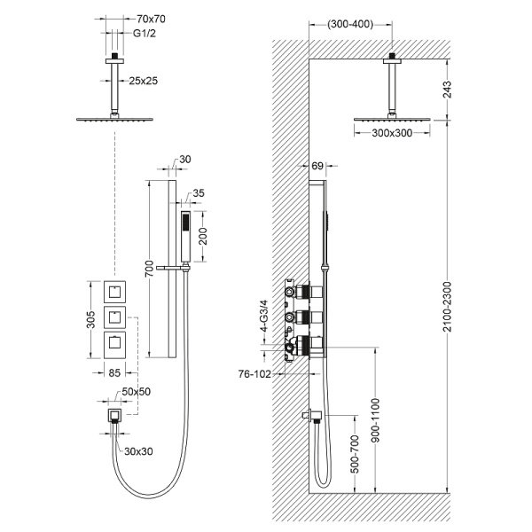 Душевая система Timo Selene SX-2229/03SM с термостатом Черная матовая