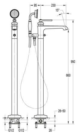Напольный  смеситель для ванны CEZARES LIBERTY-F-VDP-01