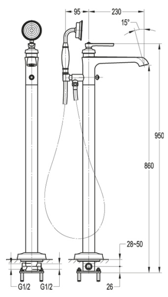 Напольный  смеситель для ванны CEZARES LIBERTY-F-VDP-01