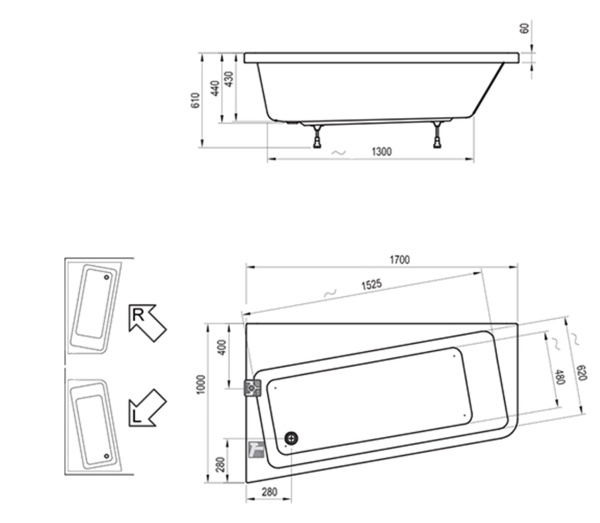 Акриловая ванна Ravak 10° 170x100 L C811000000
