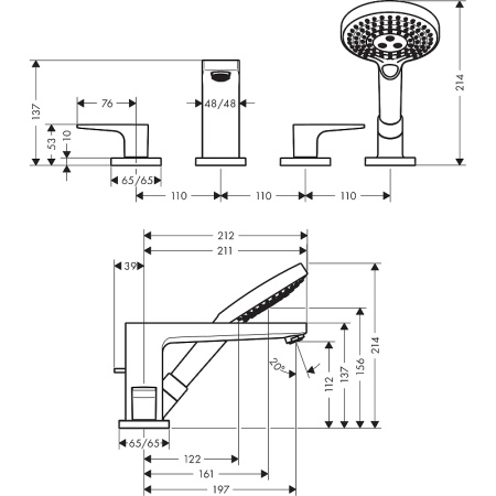 Смеситель на борт ванны Hansgrohe Metropol 74552000 Хром