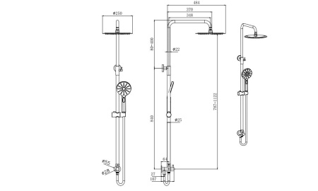 AQ1010CR ВЕГА смеситель для раковины 97 без донного клапана + AQ1060CR ВЕГА смеситель для душа + AQ2046CR ВЕГА душевая система 3jet 250мм Reno