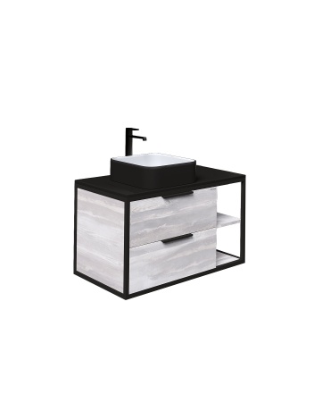 Тумба подвесная "ЛОФТ-90 см" с 2-я ящ. шанико/металл черный (ум. GR-3015/GR-3016/GR-3031)