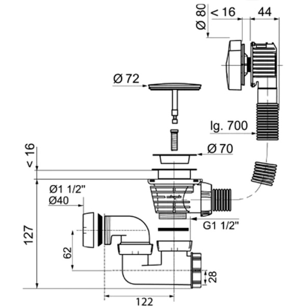 Слив-перелив Jacob Delafon E6D159-CP полуавтомат Хром