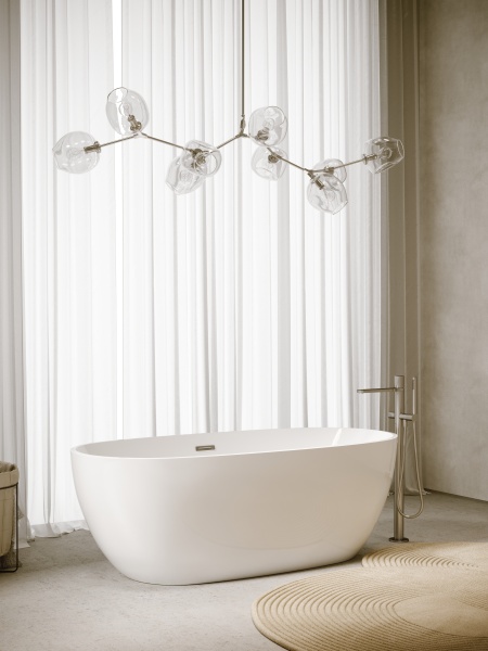 FB02 Ванна SANCOS акриловая отдельностоящая 1700*800*580мм, бел. слив-перелив в комплекте, хром