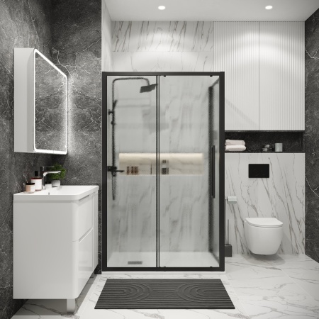 Душ.ограждение 120.K33.02.1270.21.02 Cosmo (120*70*195) черный матовый, стекло шиншилла, 2 места