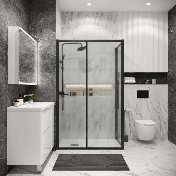 Душ.ограждение 120.K33.02.1270.21.02 Cosmo (120*70*195) черный матовый, стекло шиншилла, 2 места