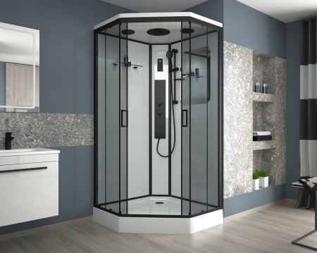 Душ.каб. NG-6902-01GD BLACK (1000х1000х2200) низкий поддон(16 см) стекло ТОНИРОВАННОЕ, 4 места