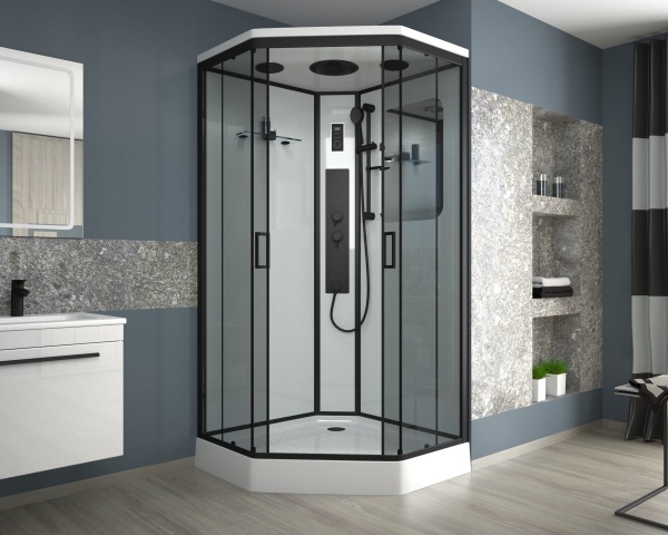 Душ.каб. NG-6902-01GD BLACK (1000х1000х2200) низкий поддон(16 см) стекло ТОНИРОВАННОЕ, 4 места