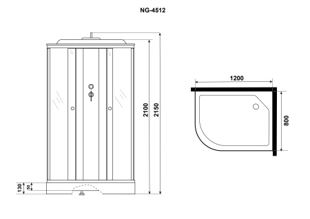 Душ.каб. NG-4512-14L BLACK (1200х800х2150) низкий поддон(13см) стекло МОЗАИКА 3 места