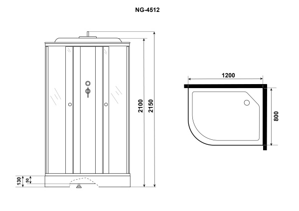 Душ.каб. NG-4512-14L BLACK (1200х800х2150) низкий поддон(13см) стекло МОЗАИКА 3 места