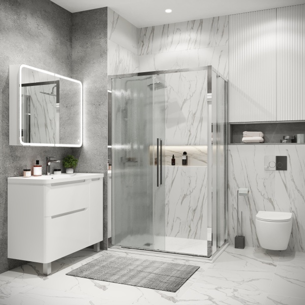 Душ.ограждение 120.K33.02.1090.10.02 Cosmo (100*90*195) хром, стекло шиншилла, 2 места