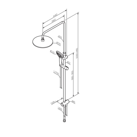 F0790022 Gem,душ.система,набор:верхн.душ d220 мм, ручн.душ 1ф-ция d 110 мм, душ.штанга 1030-1460 мм,