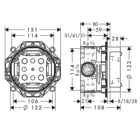 Скрытая часть смесителя Hansgrohe iBox Universal 01800180