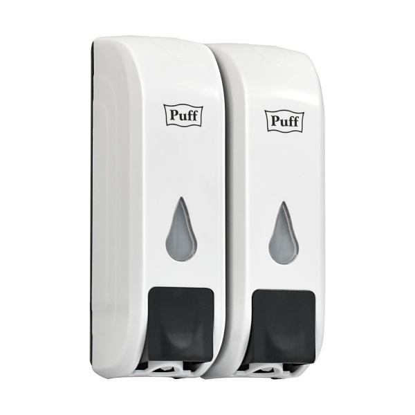 Дозатор для жидкого мыла пластиковый puff-8108, белый с черной кнопкой, 350+350 мл, 22х9х14 см
