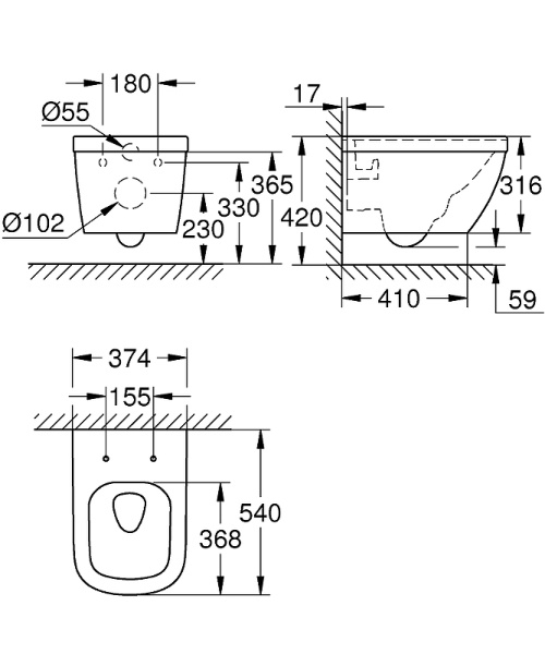 Унитаз Grohe Euro Ceramic 3932800H подвесной без крышки