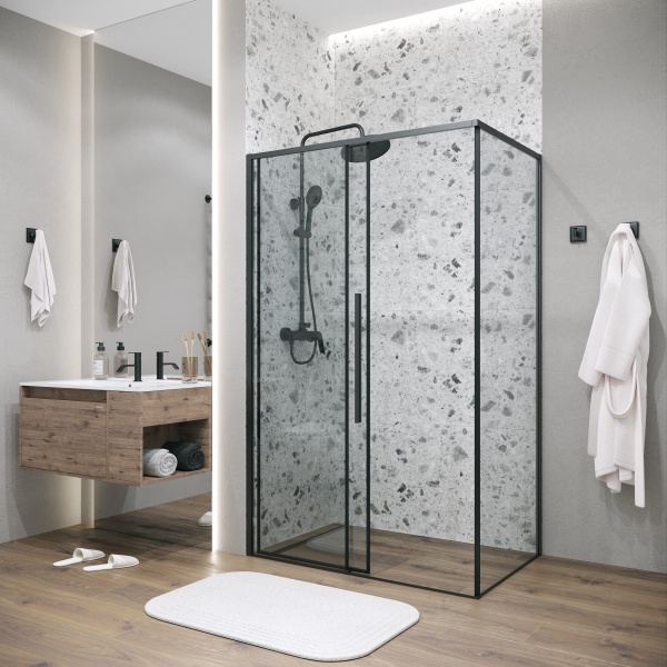 Душ.ограждение 120.K33.01.1490.21.00 Galaxy (140*90*195) черный матовый, стекло прозрачное, 2 места