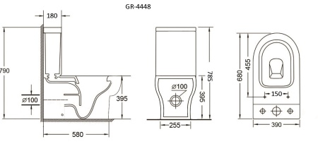 Унитаз GR-4448S (640*360*830) напольный из 2 мест с тонкой крышкой