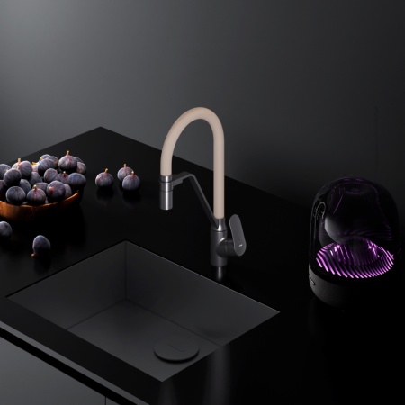 F8007826 Like, смеситель для кухни с каналом для питьевой воды и гибким изливом, черн., бежевый изли