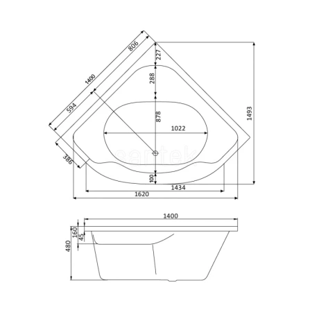 Акриловая ванна 140x140 см Santek Мелвилл 1.WH30.2.402