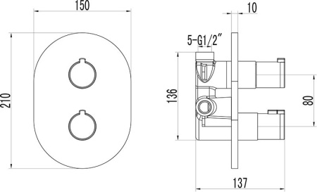 Cмеситель термостатический скрытого монтажа Ravak Chrome CR 063.00 с переключателем X070094