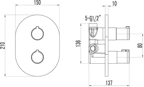 Cмеситель термостатический скрытого монтажа Ravak Chrome CR 063.00 с переключателем X070094